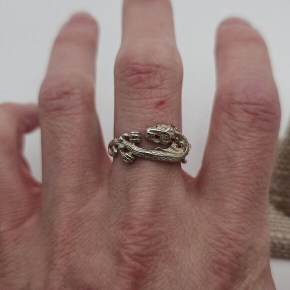 Size 10 Sterling Silver Dragon Rustic Band Ring A3630 - Picture 4 of 9
